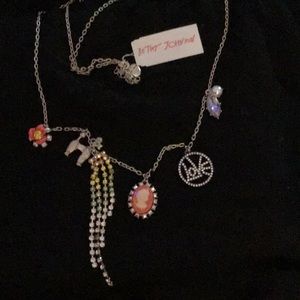 Betsey Johnson long chain charm necklace rhinestone Camino poodle
